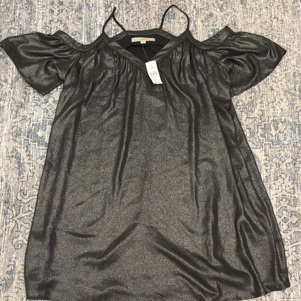 NWT Loft Cold Shoulder Metallic Shimmer Dress Size M